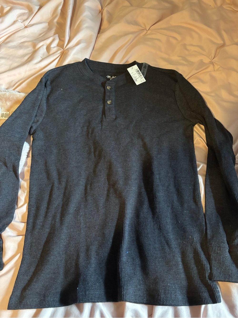 The Children's Place Black Long Sleeve Thermal Henley Top